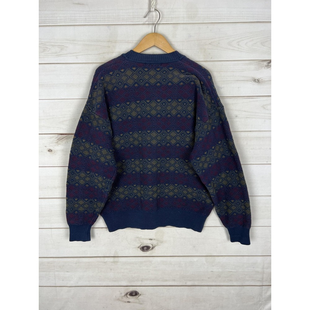 Vintage Claiborne Sweater Mens Medium Blue Geometric Knit Cardigan Australia 90s - Picture 2 of 7